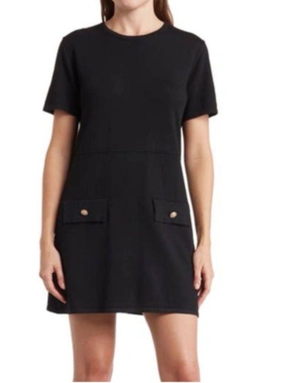 Zara Black Short-Sleeve A-Line Mini Dress with Flap Pockets